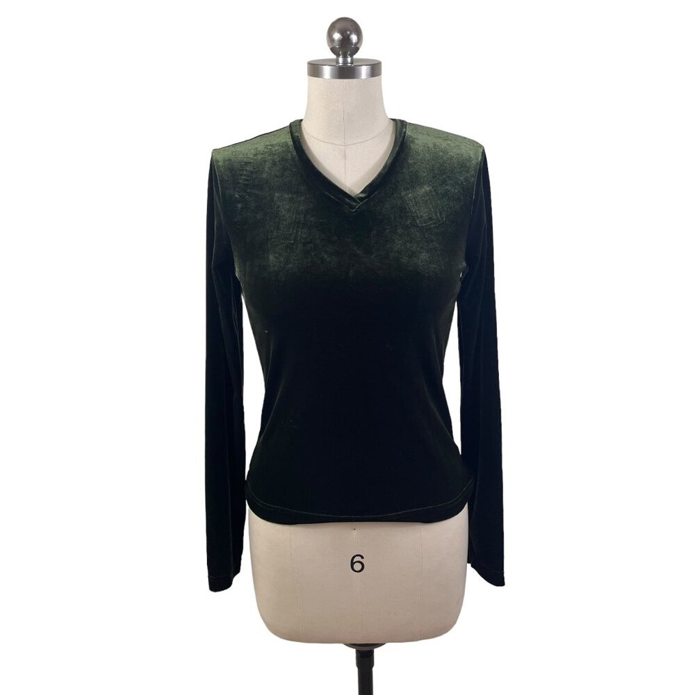 Currants Y2K Velour Top Womens Medium Green Long Sleeve Grunge 90s Boho